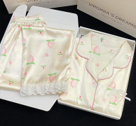 Sommar Tunn Kofta Kortärmad Långa Byxor Koftadesign Estetik Casual Lös Heminredningsset Pyjamas Dam Ny XXL