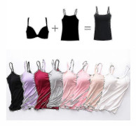 Dam Vadderad Mjuk Casual BH Linne Dam Spaghetti Cami Topp Väst Kvinnlig Camisole Med Inbyggd BH Blue M