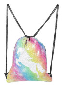 Unicorn Ryggsäck med Dragsko, Paljettryggsäck, Skolryggsäck med Enhörning (FMY)