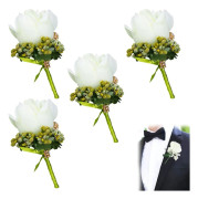 4 st Bröllops Boutonniere, Blomster Boutonniere, Brudgum Man Kostym