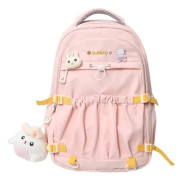 Kawaii Preppy ryggsäck med nålar och plyschar Söt veckad estetisk ryggsäck för tonårsflickor Tillbaka till skolan (Mentle Pink)