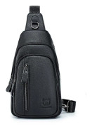 BULLCAPTAIN 100 Toppskiktsläder Sport Bröstväska Crossbody Enkelsidig Axelväska Ryggsäck Black