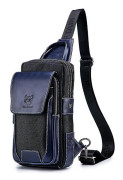 Toppskiktsläder bröstväska crossbody väska dagryggsäck för resor, shopping, affärsresa Blue Black