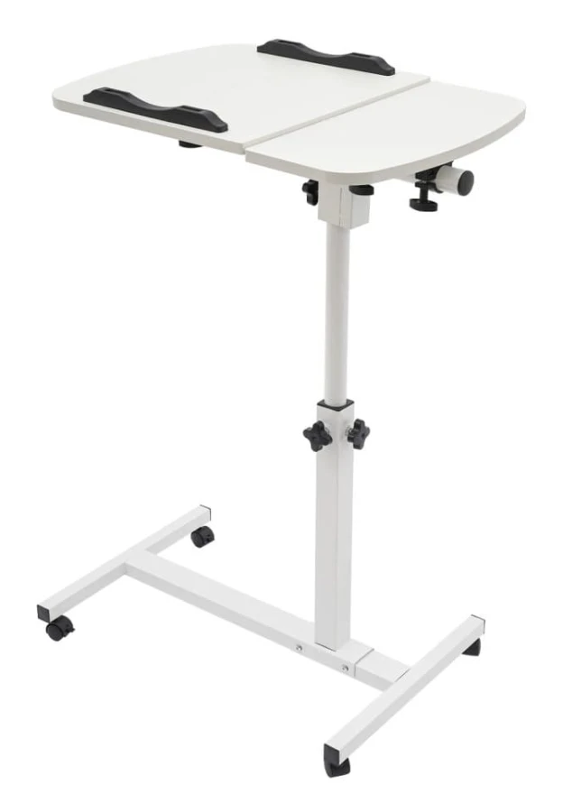 Laptopbord - Rullbart Översängbord - 360° Vinklingsbart - Stativ i Rostfritt Stål - 60×40 cm - Rektangulär - Vit
