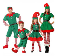 Familj Jultomte Kostym Grön Polyester Cosplay Vuxen Barn Set men 90