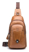 Toppskiktsläder Crossbody Bag Multifunktionell Utomhus Sport Bröstväska Dagspack Ryggsäck Yellowish brown