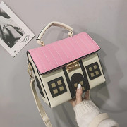 En charmig husformad crossbody-väska för kvinnor, perfekt för resor, dejter och avslappnade utflykter - Tillverkad av PU-material, med geometriskt mönster (FMY) Pink