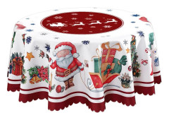 Julbordsduk (rund) - 150cm - Juldekorationer - snöflingeträd, snögubbe, ren julbordsduk - festdekorationer