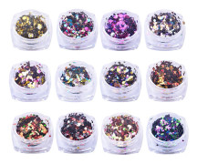 12 typer 1g/flaska glitter rund form blandningsfärg dekoration DIY nagelkonst klistermärken paljetter