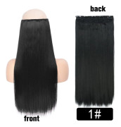 Långt rakt 5 Clip In Hårförlängningar Syntetisk Fiber Fake Hair 22 Inch Hairpiece Röd Svart Blond Naturlig Frisyr För Kvinnor