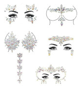 6 Pack Noctilucent Face Gems Tattoo Sticker For Halloween,cosplay Party set5