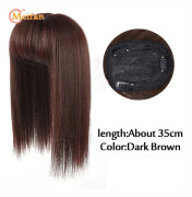 MEIFAN Långt rakt hår Toppers Clip Hair Extensions Syntetiskt hår Topper Natural Black Brown 3-Clip with Bang Fake Hairpiere