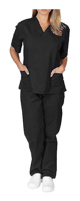 Unisex Doctor Top & Pants Scrub Set Tandläkare kostym för medicinskt bruk Black XL