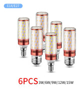 6st LED majslampa 3W 6W 9W 12W 15W 220V 110V Starkt ljus 3000K 4000K 6000K E27 E14 Lamphållare Nödbelysning i hemmet Tricolor dimming 9W Wattage E14