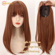 MEIFAN Långt rakt hår Toppers Clip in Hair Extensions Syntetiskt naturligt falskt hår Topper Svart Brun Blond med Bang