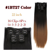 22 tum 16 Clips In Hair Extension Long Wave Synthetic Clip In Hair Extensions Ombre 16 Clips i falska hårstycken Värmebeständig