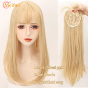 MEIFAN Långt rakt hår Toppers Clip Hair Extensions Syntetiskt hår Topper Natural Black Brown 3-Clip with Bang Fake Hairpiere