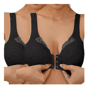 2 st Kvinnors Framknäppta BH:ar Trådlösa Plus Size Full Coverage Spets-BH Sömlös Push Up Komfortbehå Racerback-BH för Vardagsyoga-Perfekt 2pcs Black 3XL