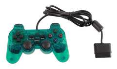 för PS2 Trådbunden Spelkontroll Bekvämt Grepp Hållbar Dubbel Vibration Trådbunden Transparent Gamepad Grön
