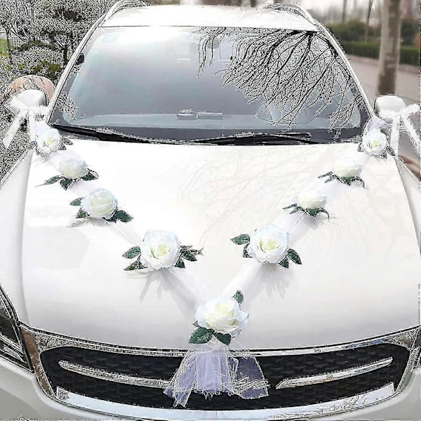 Bröllopsbilsdekoration Blomsterplatta Bandrosetter Set För Alla Bilmodeller