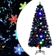 Konstgjord julgran med LED-snöflingor - Fiberoptik | Färg: Svart | Storlek: 150 cm