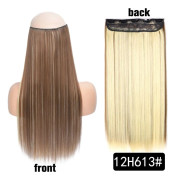 5 clip-in hårförlängningar Långt rakt ett stycke syntetiskt värmebeständigt fiberhårstycke 22 tum svart blond naturlig frisyr