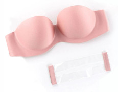 Strapless Bra Push Up Sponge Brassiere With Chargeable Back Strap Non-trace For Pink Naturally
