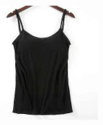 Kvinnor Vadderad Mjuk Casual BH Tank Top Dam Spaghetti Cami Top Väst Kvinnlig Camisole Med Inbyggd BH Svart L