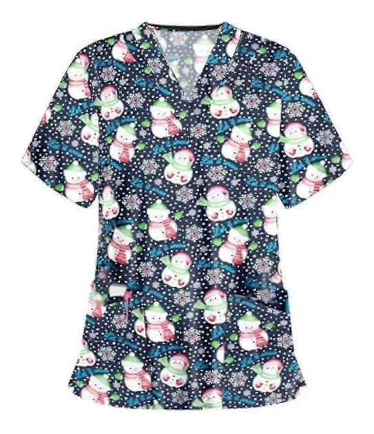 Jul Kvinnor Amning Uniform Skrubb Kortärmad T-shirt Jul Blus Tee Toppar Snowman Dark Blue M