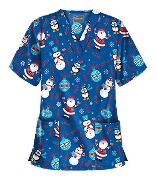 Jul Kvinnor Amning Uniform Skrubb Kortärmad T-shirt Jul Blus Tee Toppar Dark Blue S