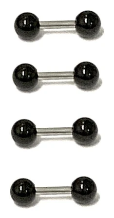 4 st Tunna barbell med Svarta kulor, 1,2mm tjock