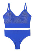 Underkläder Dam Små Bröst Samlas Tunn Utan Stålring Stor Storlek Sport Linne Fransk Triangel Kup BH Set BLUE-1 XL