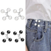 4 set button pins for jeans, no-sew pants waist tightener adjustable waist buckle extender kit detachable button pins (black and white pearl)