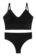 Underkläder Dam Små Bröst Samlas Tunn Utan Stålring Stor Storlek Sport Linne Fransk Triangel Kup BH Set BLACK XXL