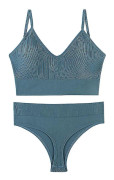 Underkläder Dam Små Bröst Samlas Tunn Utan Stålring Stor Storlek Sport Linne Fransk Triangel Kup BH Set BLUE XXL