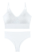Underkläder Dam Små Bröst Samlas Tunn Utan Stålring Stor Storlek Sport Linne Fransk Triangel Kup BH Set WHITE L
