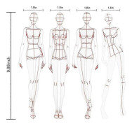 Modeillustrationslinjal Skissemall Sömnadslinjal Humanoid Mönster Mätkläder, A
