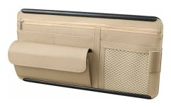 Solskyddsorganisatör i PU-läder för bil för kort, glasögon, flera fickor (beige)