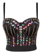 Rhinestone Bustier Crop Top f?r kvinnor 36B Cherry