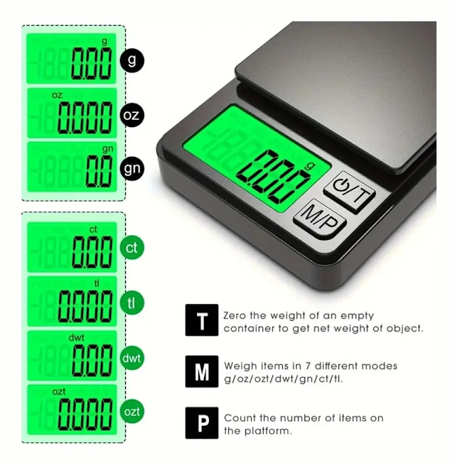 Digital elektronisk våg, högprecisionsvägning, snabb avläsning, med bakgrundsbelyst LCD-display 1000/0,01G