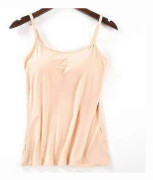 Dam Vadderad Mjuk Casual BH Linne Dam Spaghetti Cami Topp Väst Kvinnlig Camisole Med Inbyggd BH Apricot L