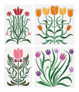 4 st Konst Tulpan Målningsstencil 2 Storlekar Tulpan Blomma Ritmall Tulpan Mönster Dekoration Stencil DIY Hantverk Blomma Växter Stencil för Målning på