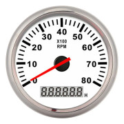 85 mm digital varvräknare 8000 RPM röd LED-bakgrundsbelysning vattentät marin timmätare 12V 24V för bilbåt vit urtavla silverram