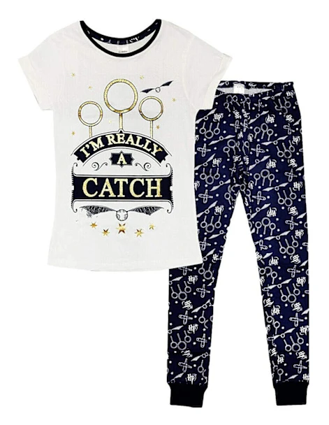 Harry Potter kvidditch kortärmad pyjamas för kvinnor Whi White/Navy 8-10 UK