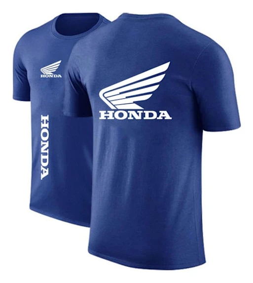 Sommar Honda logotyp rund hals Print korta ärmar blue L