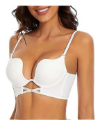 Låg Rygg BH för Kvinnor Djup V Urringning Push Up Bygel BH Multiway Konvertibel BH-Perfekt White 85D