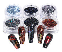 6pcs Nail Sequins Stylish Thin Plastic Shiny Nail Glitter Powder For Home 7