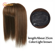MEIFAN Långt rakt hår Toppers Clip Hair Extensions Syntetiskt hår Topper Natural Black Brown 3-Clip with Bang Fake Hairpiere
