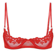 Dam 1/2 Cup Push Up Bygel Spets BH Underkläder Öppen Bröstkupa BH Toppar Justerbar Rem Svamp Vadderad BH Underkläder Red B XL