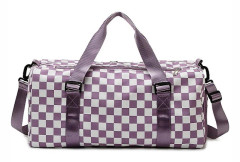 Mordely New Yoga Bag Fitness Bag Short Distance Lightweight Cylindrical Checker Sports Bag Wet And Dry Separationpurple